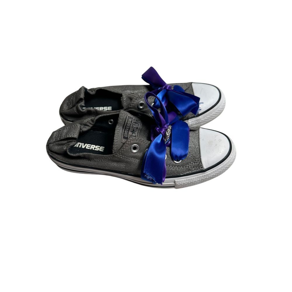 Converse Slip-On Sneakers‎ with Royal Blue & Purple Ribbon Laces Custom Design